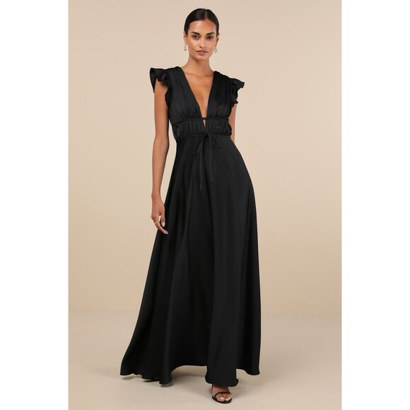 NWOT Lulus I'm All Yours Black Ruffled Maxi Dress, Size M - Picture 2 of 16